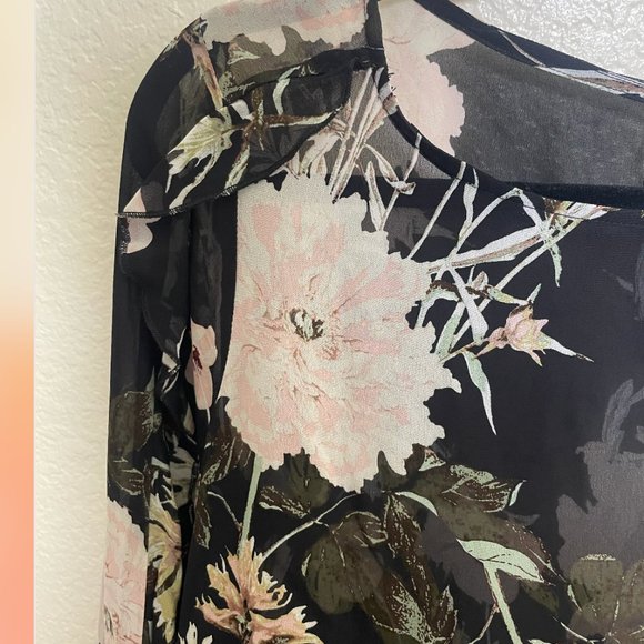 ⭐️ Sheer Floral Ruffle Boho Hipster Hippie Chic Glam Work Casual Romantic Top - Picture 3 of 6